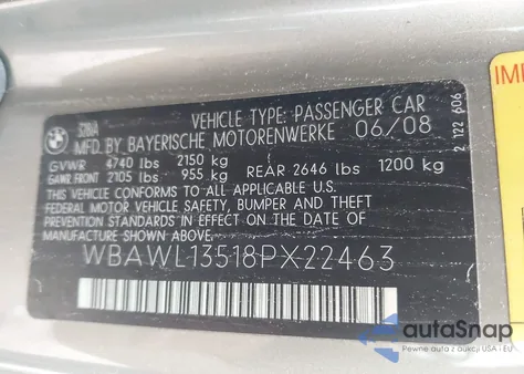 2008 BMW 328I из США, поврежденный, VIN WBAWL13518PX22463